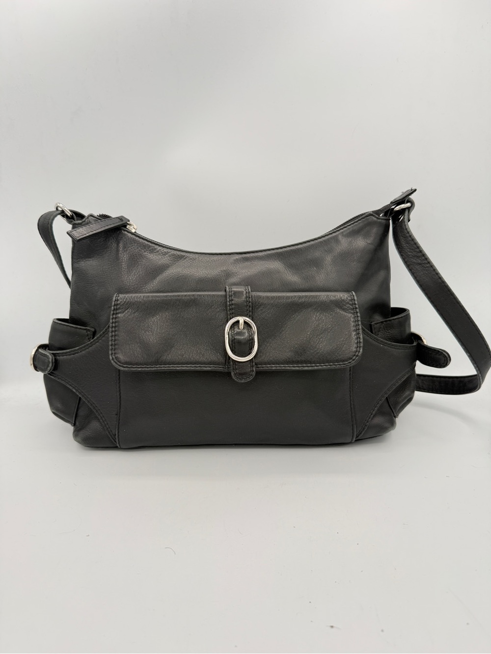Derek Alexander Black Leather Crossbody Utility Pocket Bag Y2K Messenger Purse